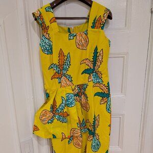 Tropical Print African Pineapple Palm Yellow Dress